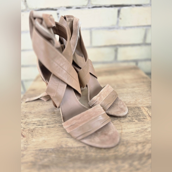 Vince Shoes - Vince Leather & Suede Wrap Around Heels